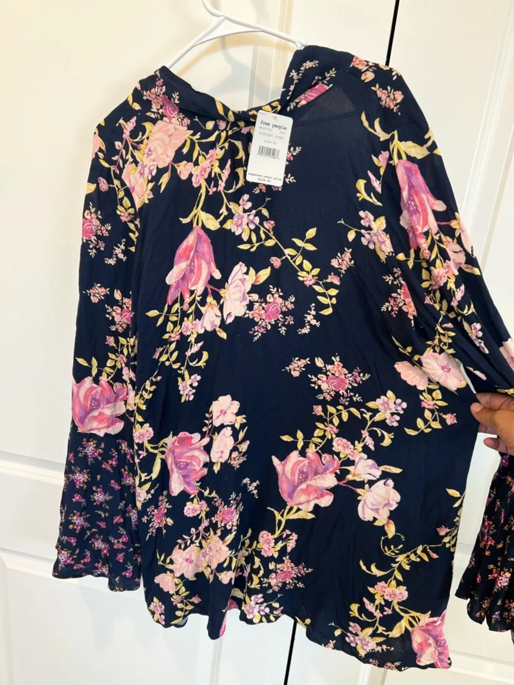 Free People Navy Floral Open-Back Mini Dress with Pink Blooms - Picture 6 of 12
